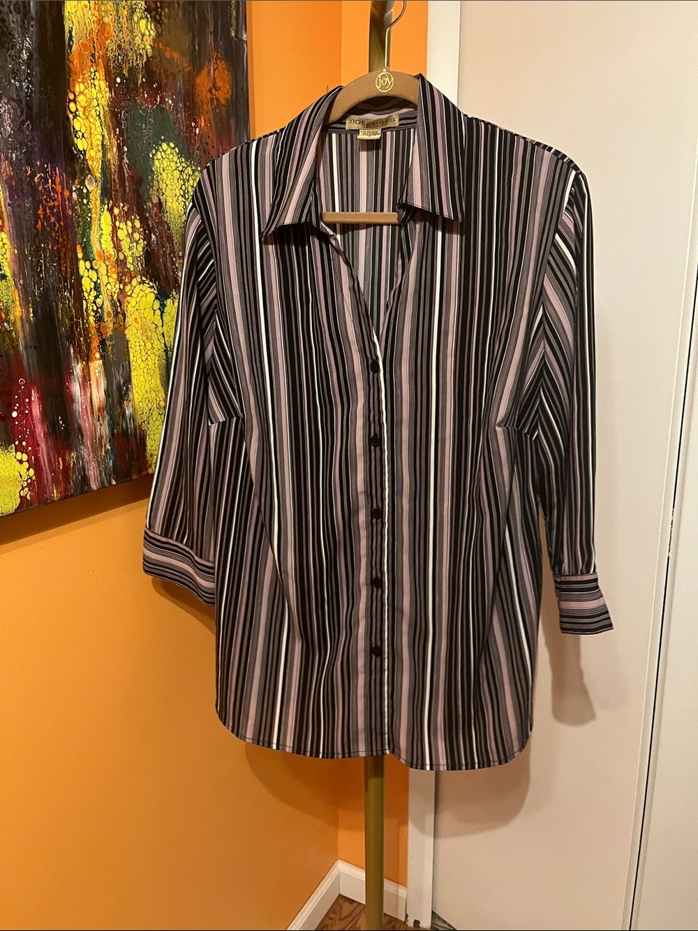 Notations Men's Long-Sleeve Striped Button-Down Shirt - Black & Pink